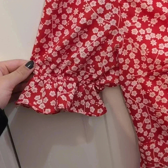 Saints + Secrets Red Floral Wrap Mini Dress - Picture 6 of 9